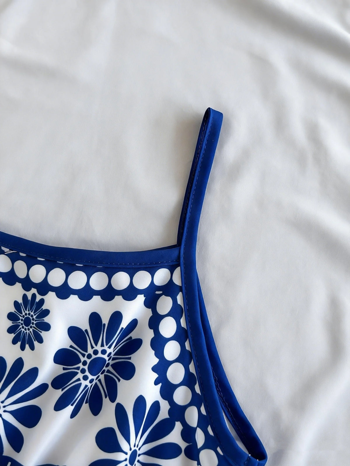 Girls' Summer Casual Dress, New Blue and White Floral Print Design, Hollow-Out Strap Dress