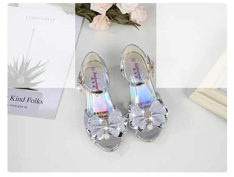 Girls Princess Shoes Summer Children High Heels Open-toe Party Wedding Toddlers Sandals