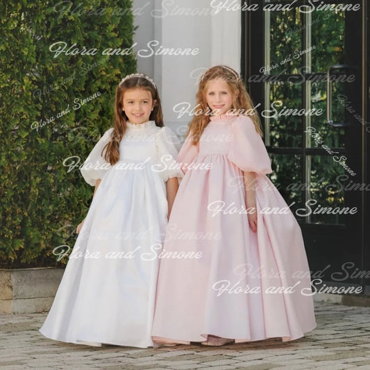 Girl Gown Puff Sleeves Turtleneck Elegant Flower Girl Dress