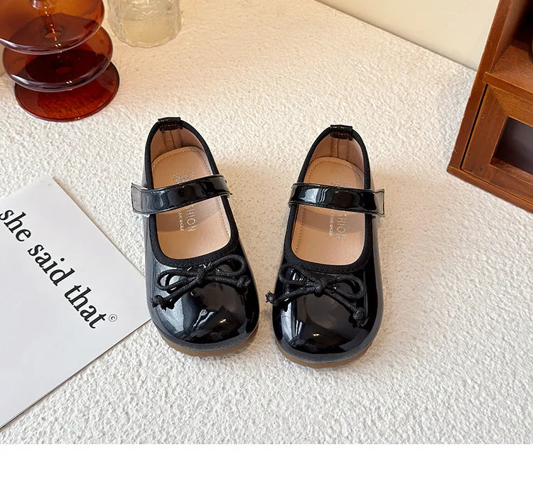 Girls' Princess Shoes Spring  Autumn New Fashion Bow PU Leather Loafer Non-slip School Student Loafer Flats