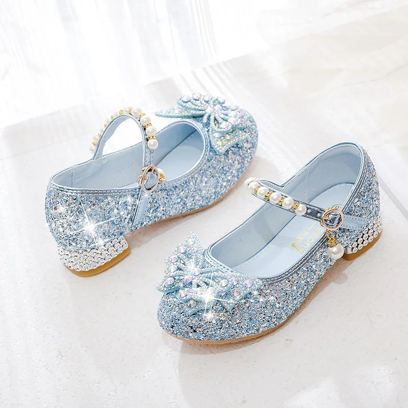 Girls' High Heels Spring New Princess Pink Glass Slipper Children's Runway Performance Shoes Fashion Non-slip Rhinodiamond Shoes