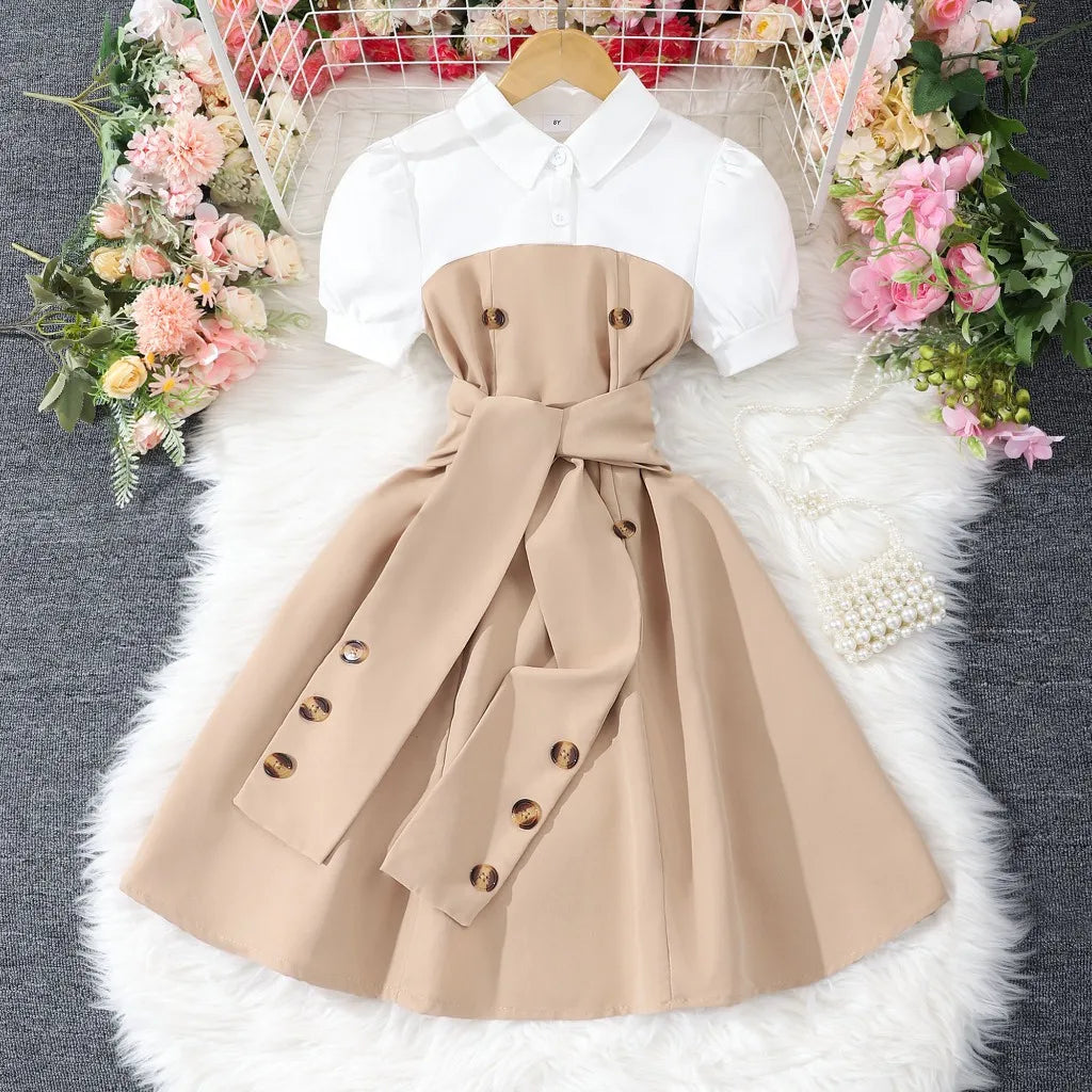 2025 Vintage Elegant Kids Girl Dress Summer Short Sleeves Graduation  Dress
