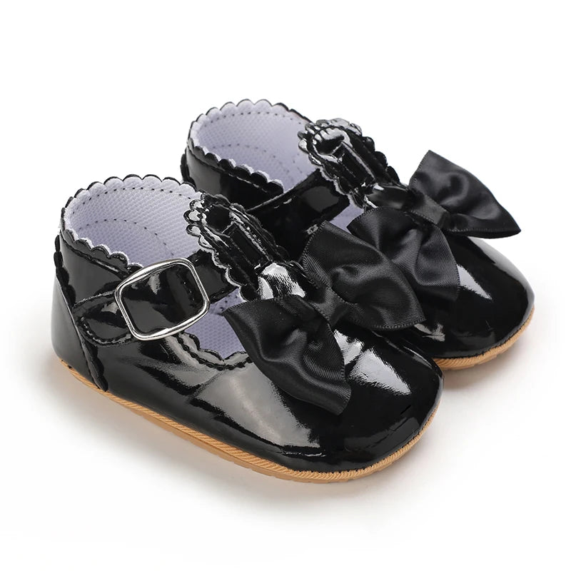 Baby Girls Shoes Classic Bowknot Rubber Sole Anti-slip PU Girls Dress Shoes