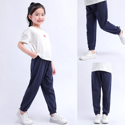 Víctor Cotton Thin Breathable Pants Kids Solid Color Trousers