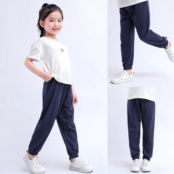 Víctor Cotton Thin Breathable Pants Kids Solid Color Trousers