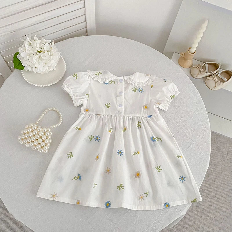 2026 Girls Dress Korean Edition Summer New 2-6Yrs Cotton Embroidered Flower Girls' Dress