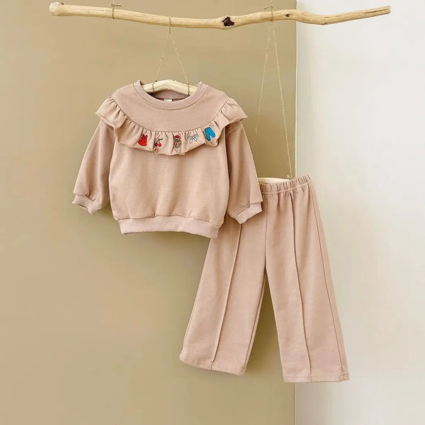 Karen Embroidered Flounce Top Lounge Set