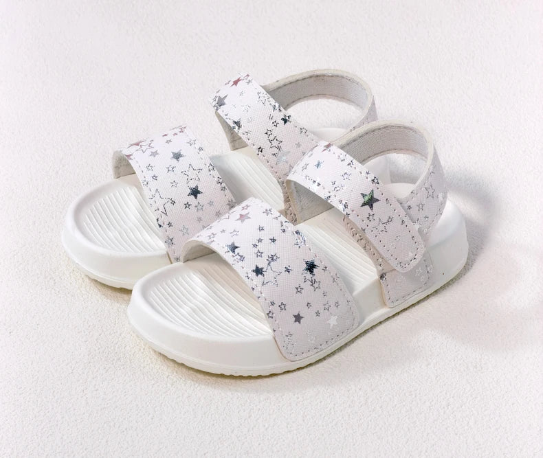 Girls' Shiny Star Outdoor Sandals Summer Printed Soft-Soled Non-slip Slippers Open-Toe Durable Baby Beach Shoes