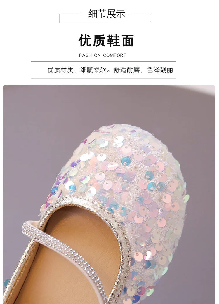 Fashion Girl Shoe 2025autumn New Sequined Princess Shoe Sweet Girl Party Dresses Soft Sole Kid Shoes Women Shoes Designer Shoes