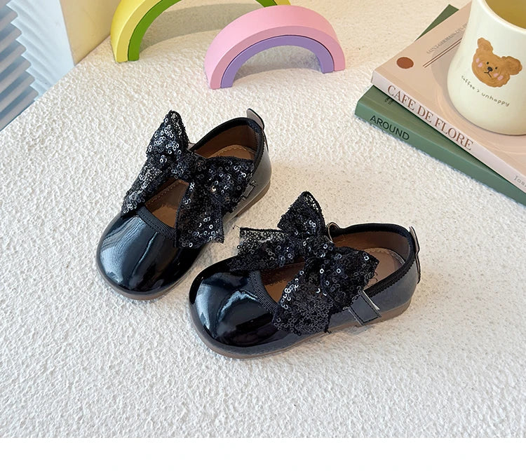 Girls Dance Performance Shoes Black Kids Princess Shoes Mesh Lace Bow 2025 New Girls Flat Shoes Round Toes Elegant Ins Trendy