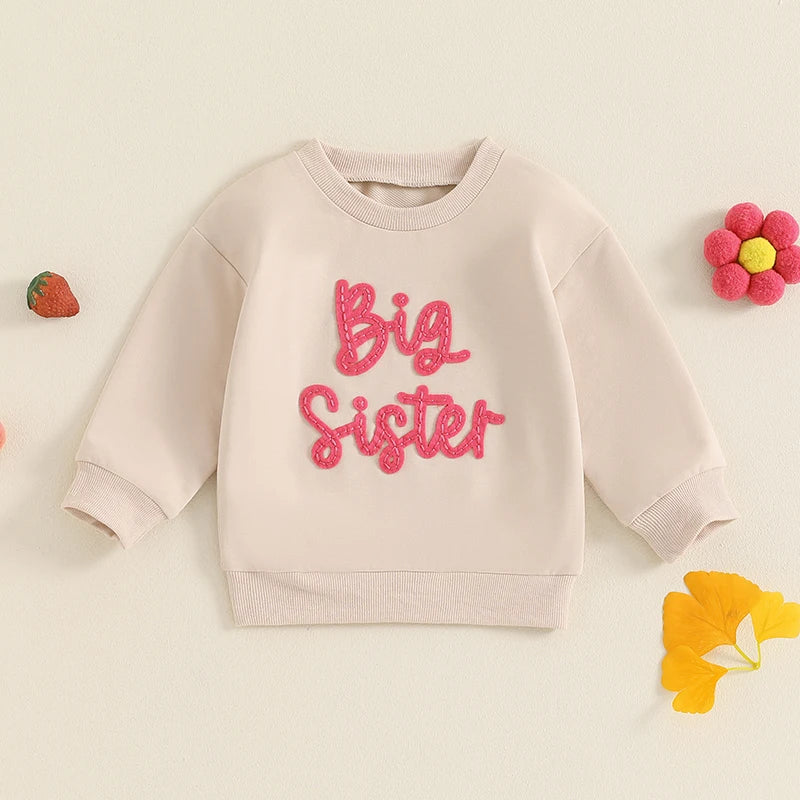 Letty Girls Big Sister Long Sleeve Crewneck Letter Embroidery