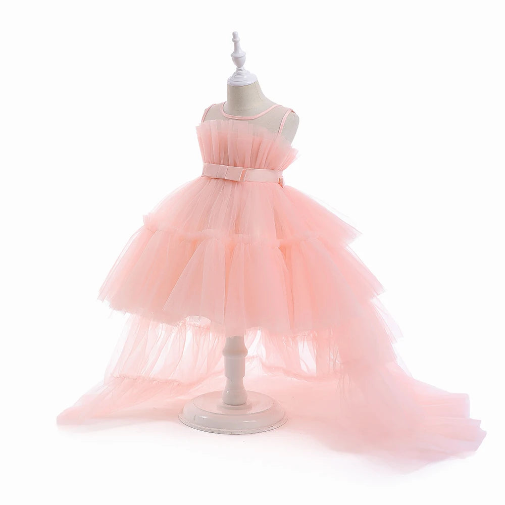 Summer Baptism Bridesmaids Party Baby Girls Dresses Tulle Trailing Wedding Birthday Princess Dress