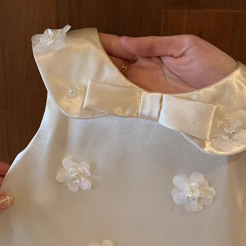 Baby Girls Dress for Birthday Party Wedding Lace Big Bow Dresses Infant Girl 1st Birthday Baby Set Princess Beige Baptism Dress