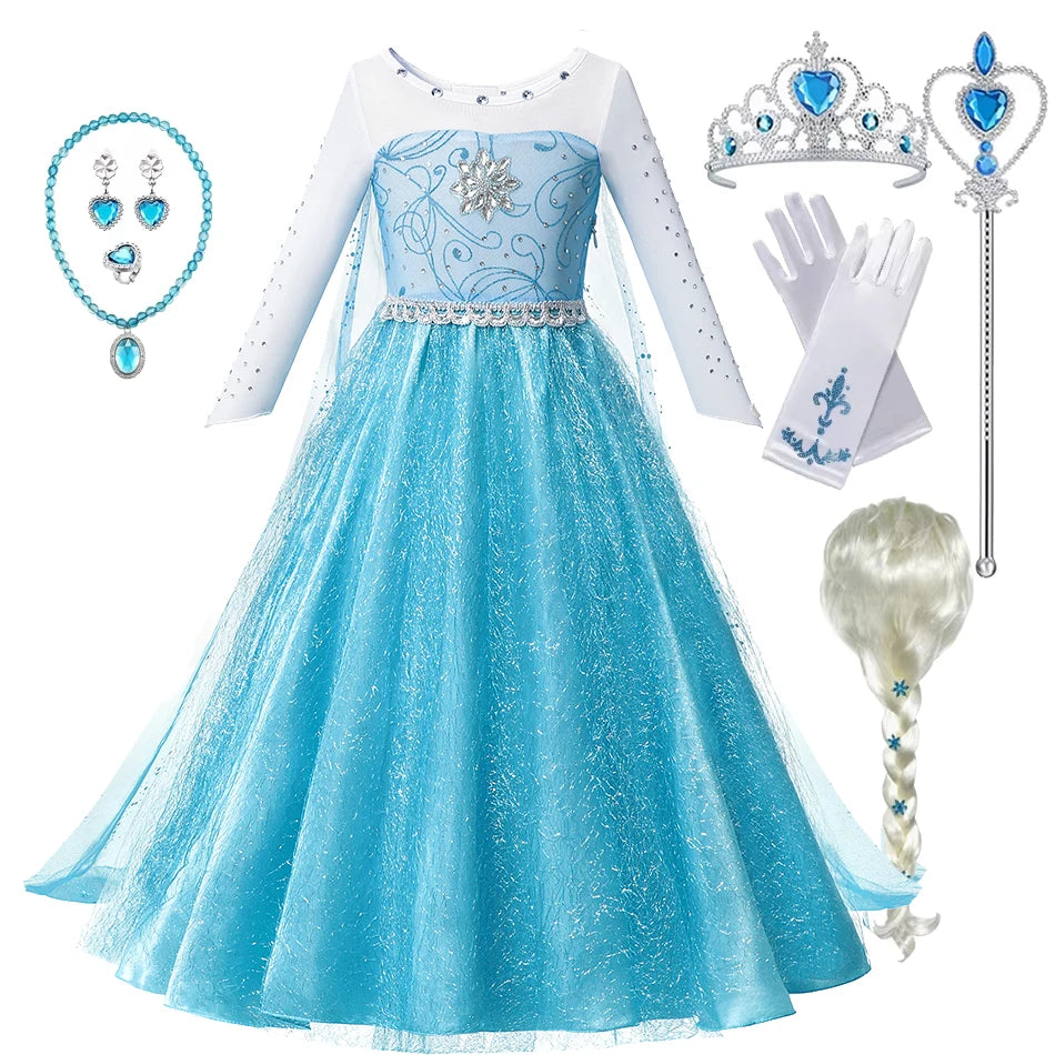 Summer Fancy Queen Elsa Anna Costume Girls Princess Dress