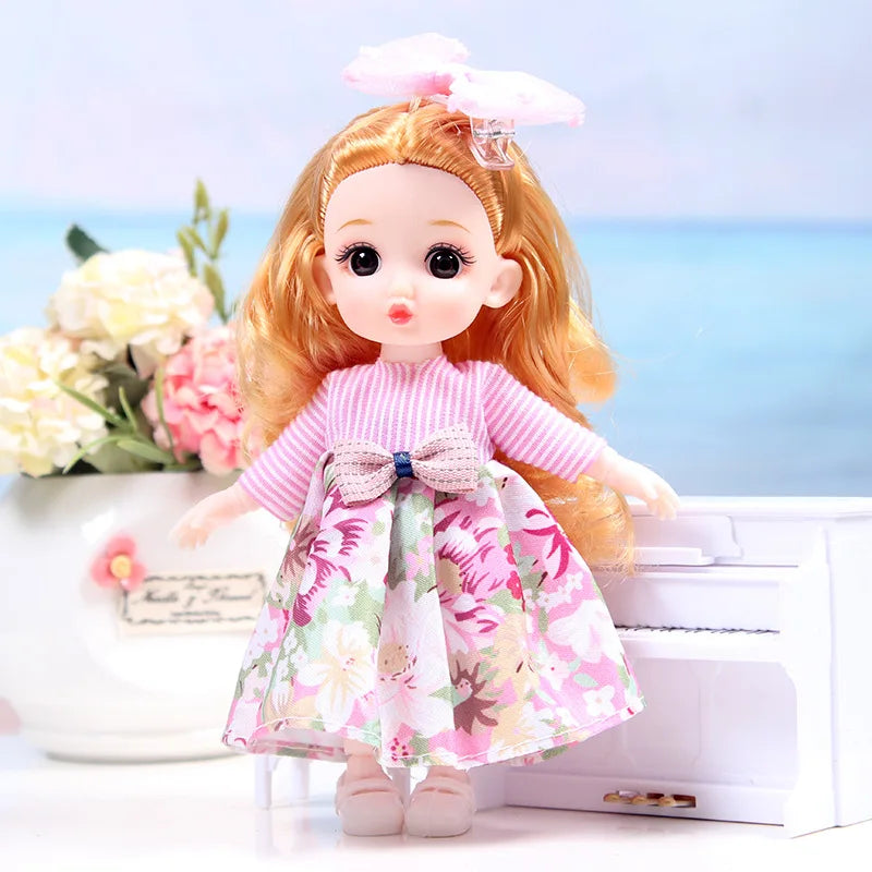 17CM Movable Joint Doll Girl Dress Up Dollhouse Makeup DIY Toys Cute Safety Baby 3D Doll Babies Toddler Princess Beautiful Gift