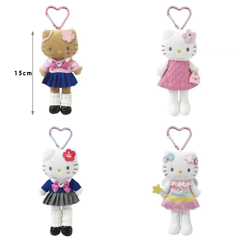 15cm Sanrios Anime Hello Kitty Plush Toy Keychain Long Legged Angel JK Uniform Bag Pendant Stuffed Doll Girl Bag Keychain Gift