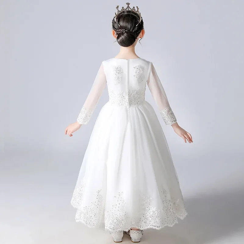Spring Autumn Party Dress for Kids Girl Lace Long Sleeve Sequin Dress