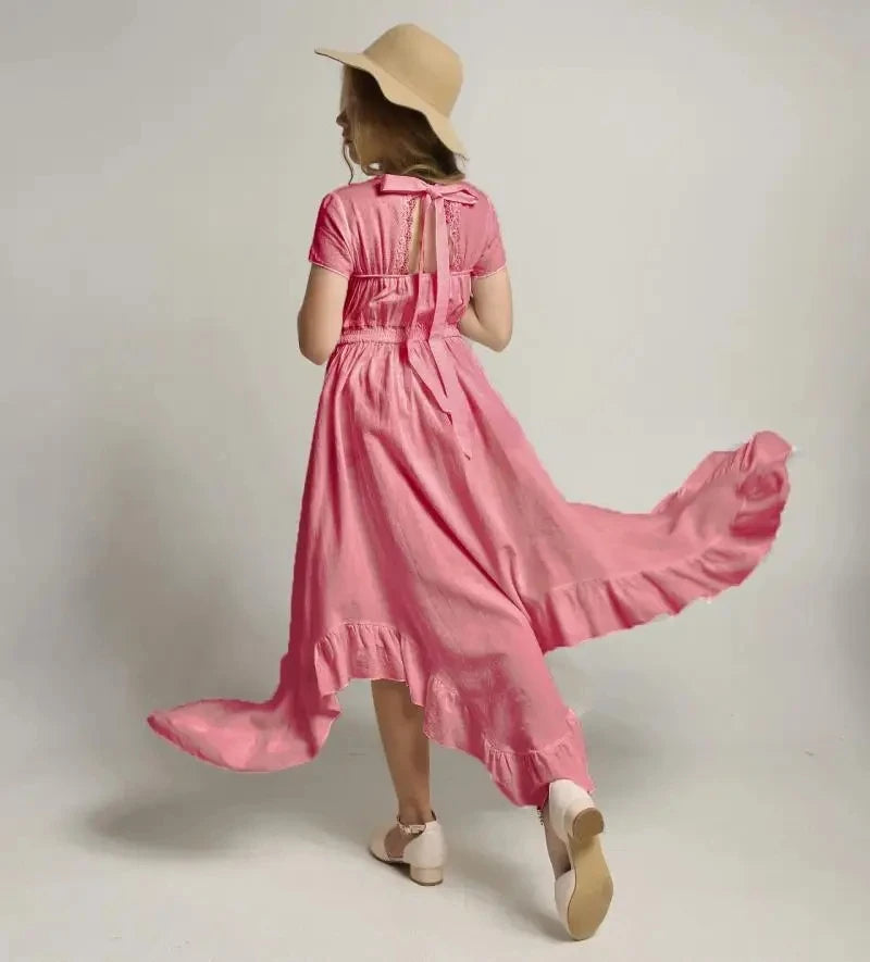 Princess Girls Cotton Lace Party Teenager Long Dresses Baby Kids Flower Girl