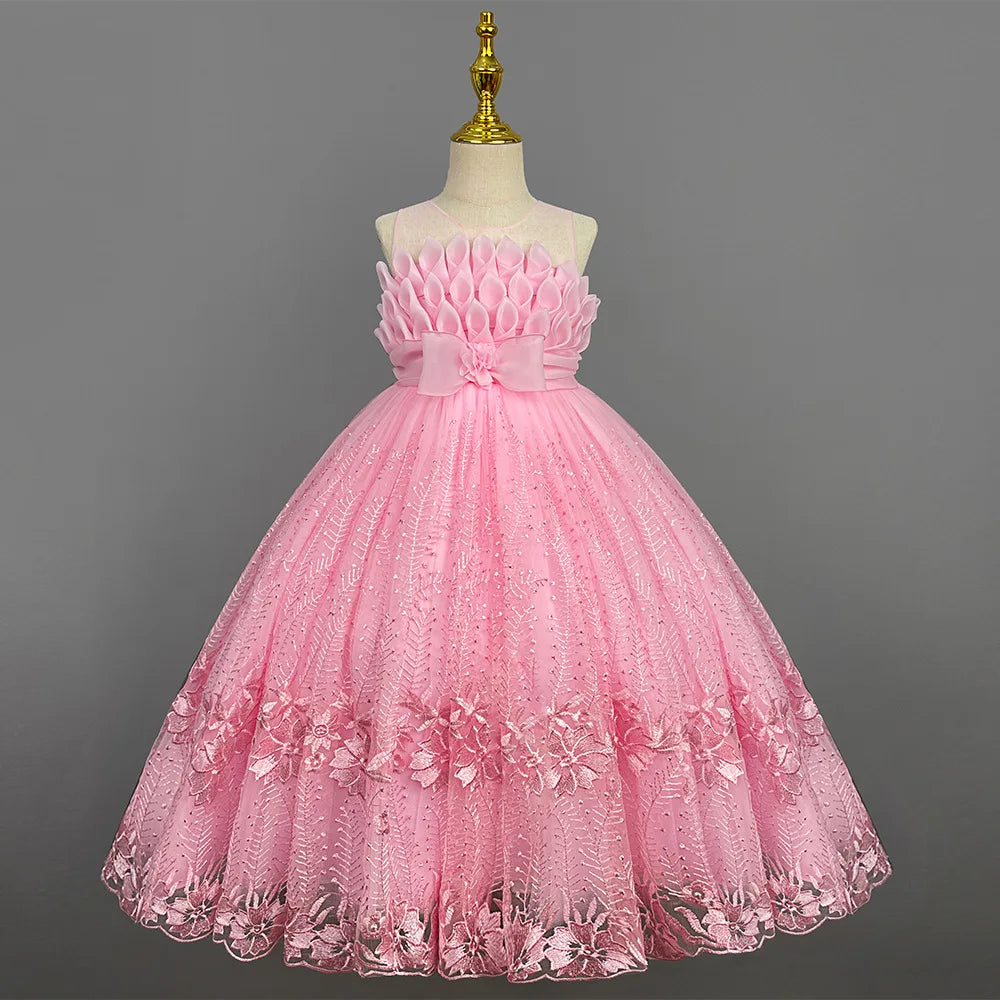 Teenager Girl Long Elegant Dress for Young Girls Flower Girl Princess Dresses Wedding pink Formal Clothes From 4 to12 Years