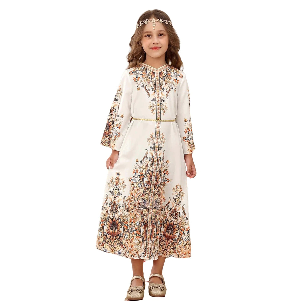 Girl's Arabian Turkish Dubai Robe Girls Long Dresses Gowns Printed Dresses Middle East Fashionable Children Dress