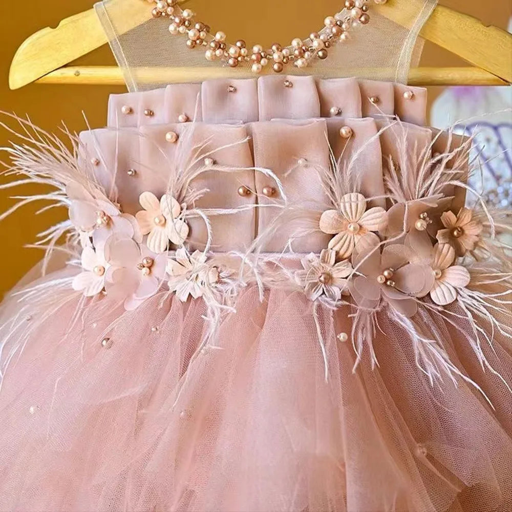 Baby Girl Party Dress Princess Birthday Clothes Back Bow Wing Solid Color Strap Dress Summer Mesh Baby Dress
