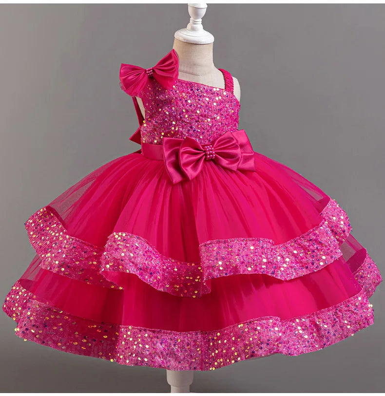 New Girl Dress Sequin Dresses Exquisite Simple Summer Skirt Fashion Evening Dress One Year Old Banquet Retro Princess Dress 2025
