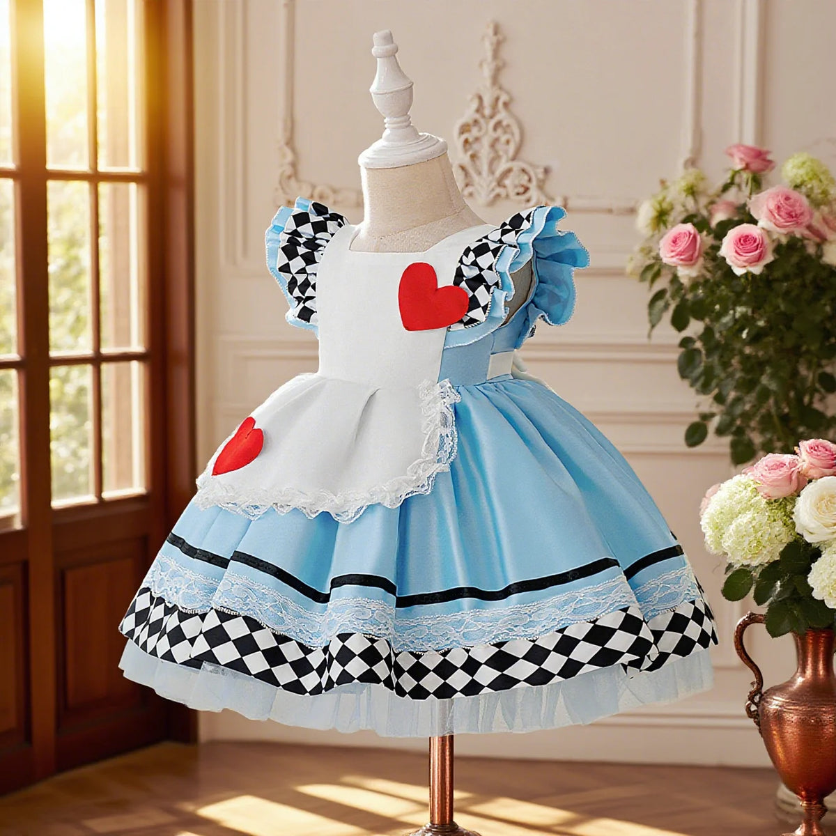 Baby Girl Dress Alice in Wonderland Girl Performance Costume Pleated Skirt Printed Lace Princess Dress