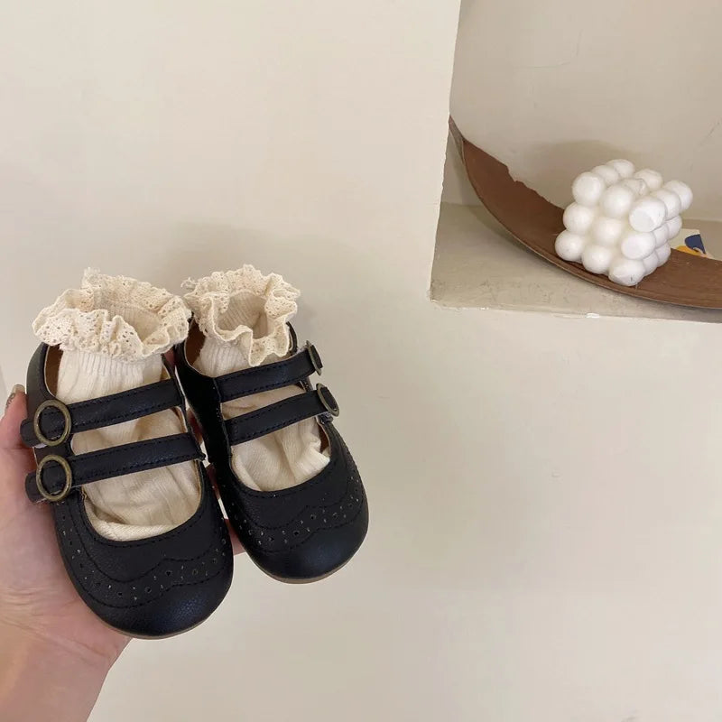 Girls Leather Shoes 2023 Spring Autumn New Versatile Children Retro Princess Shoes