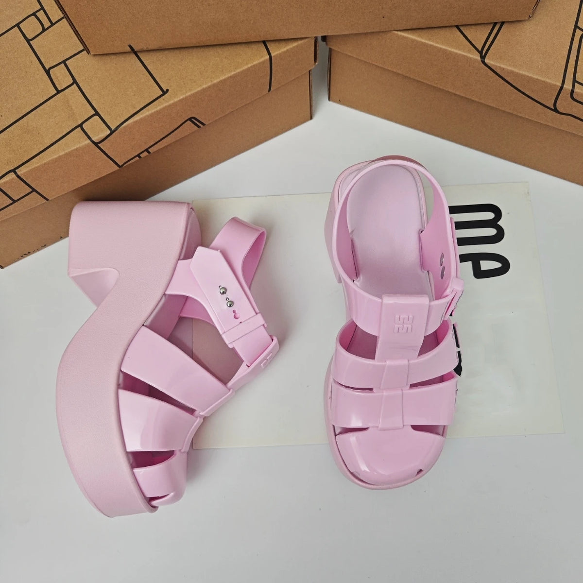 Women's Jelly Shoes Adult Girls Hollow Toe High Heels Roman Sandals Ladies Non-slip Beach Shoes Candy Fragrance Sandals 35-40