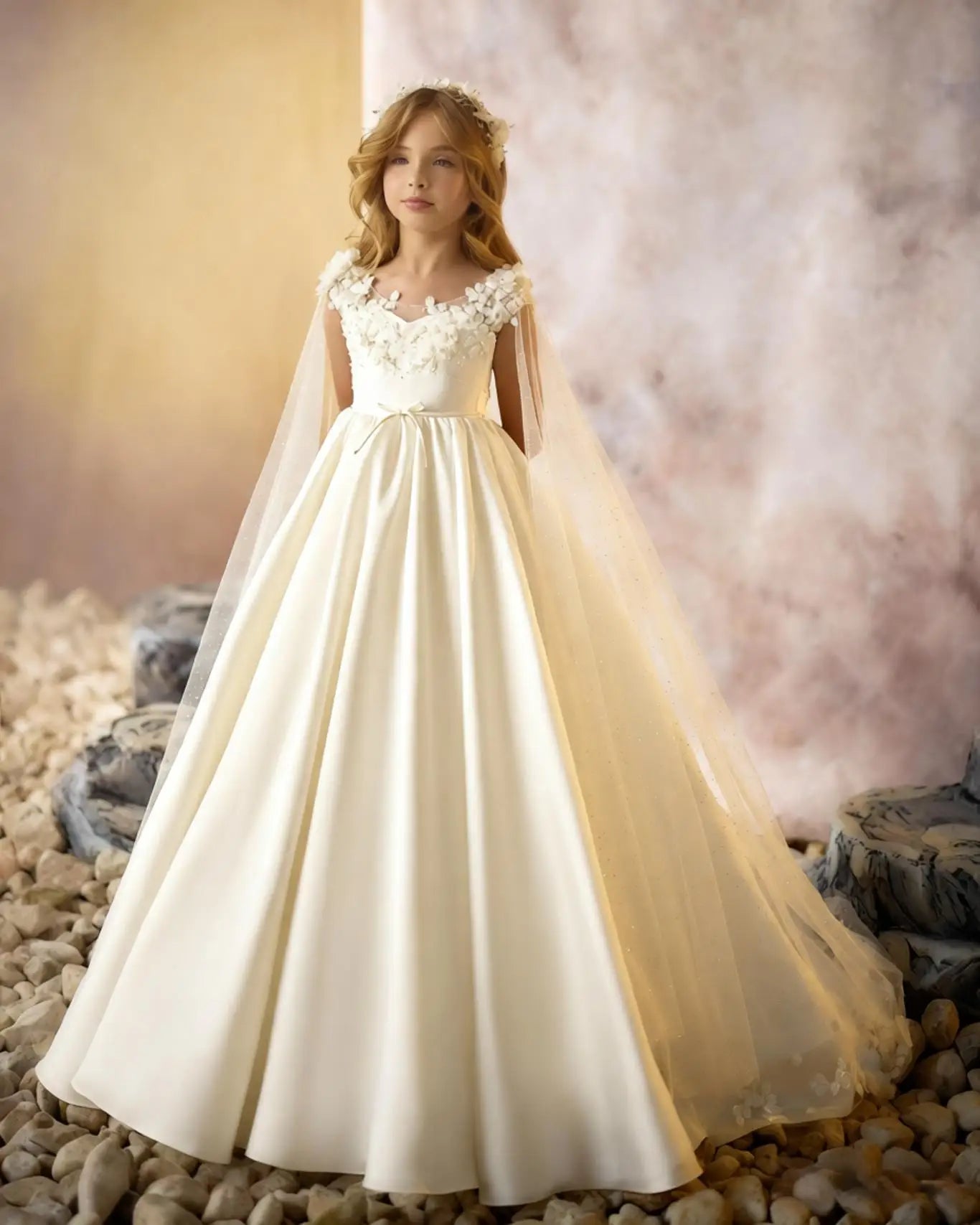 Elegant White Flower Girl Dresses With Wrap Customized Appliqued Litter Girls