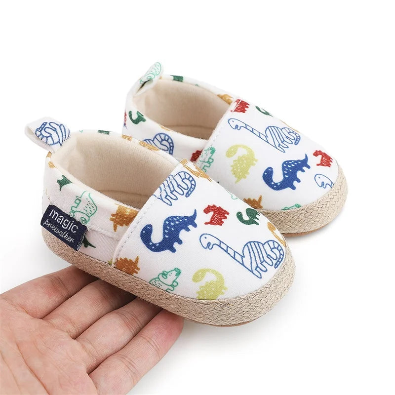 Baby Boy Girl Shoes Dinosaur Print Closed Toe Walking Shoes