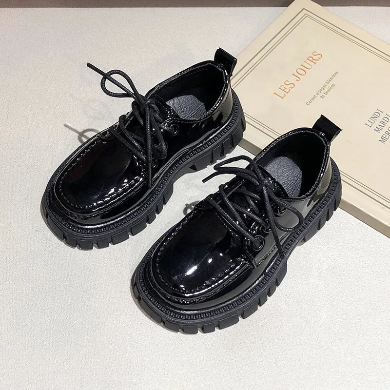 Girls Leather Shoes For School Party Wedding Kids Black Loafers Slip-On Children Flats British Style Elegant Princess Shoes