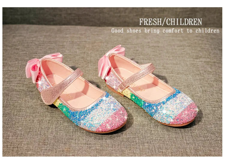 Girl Shoes Spring New Girls Soft Sole Leather Shoes Rainbow Sequins Dress Princess Shoes Kids Shoe Mary Jane Shoe Zapatos Niña