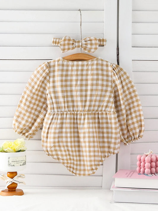 Yannet Checkered  Embroidered Collar Romper