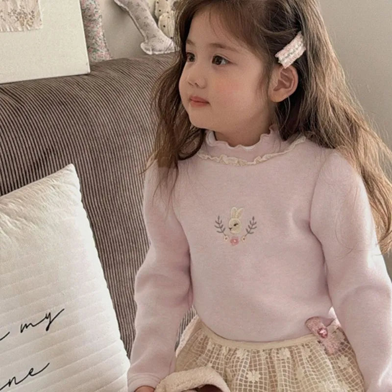 Lisa Bunny Embroidery Fleece Tops for Girls