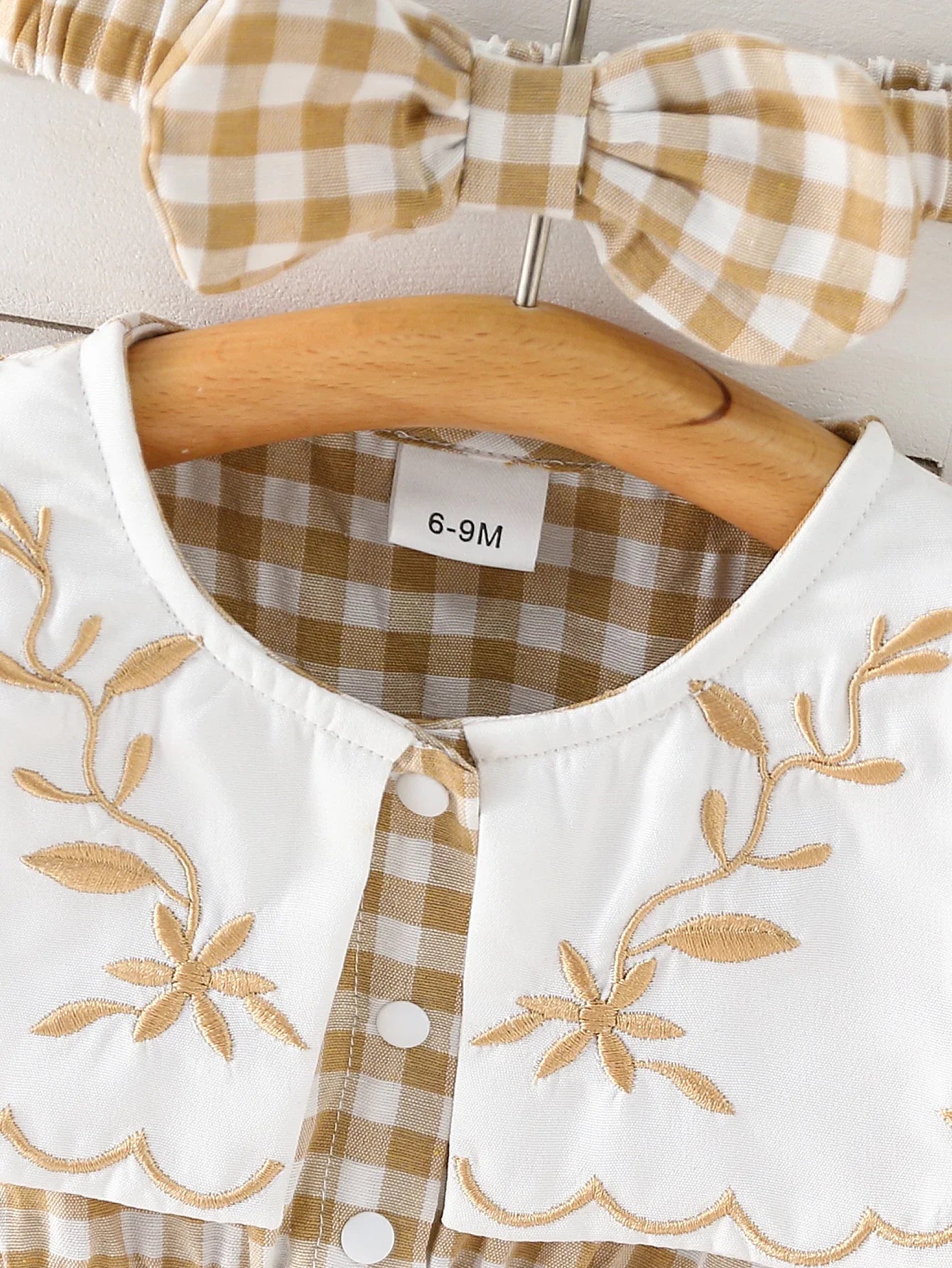 Yannet Checkered  Embroidered Collar Romper