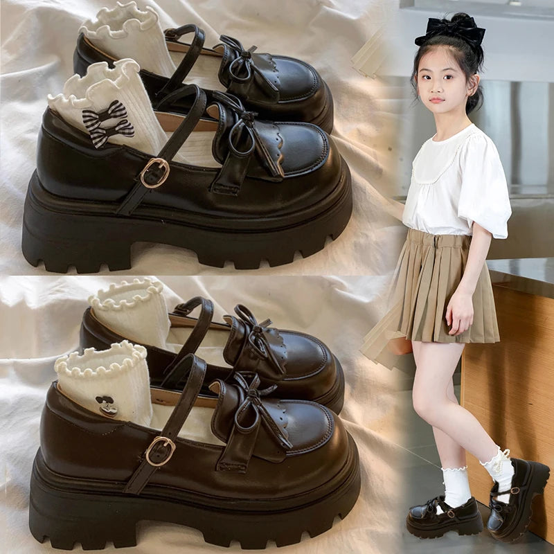 Valentina Children's Round Toe Chunky Heel Shoes for Girls