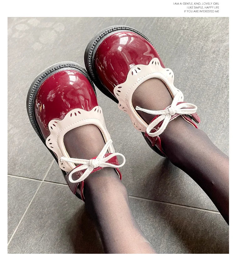 Girl's Princess Shoes Wine Red Black Ruffles Elegant Patent Leather Bowknot Children Flat Shoes 21-35 Toddler Kids Single Shoe