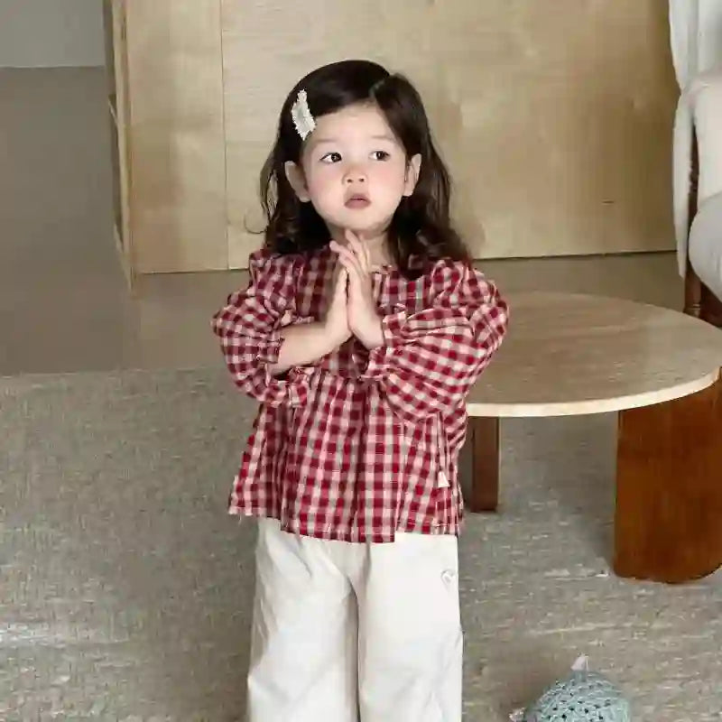 Valeria Cute Plaid Long Sleeve Shirts Tops