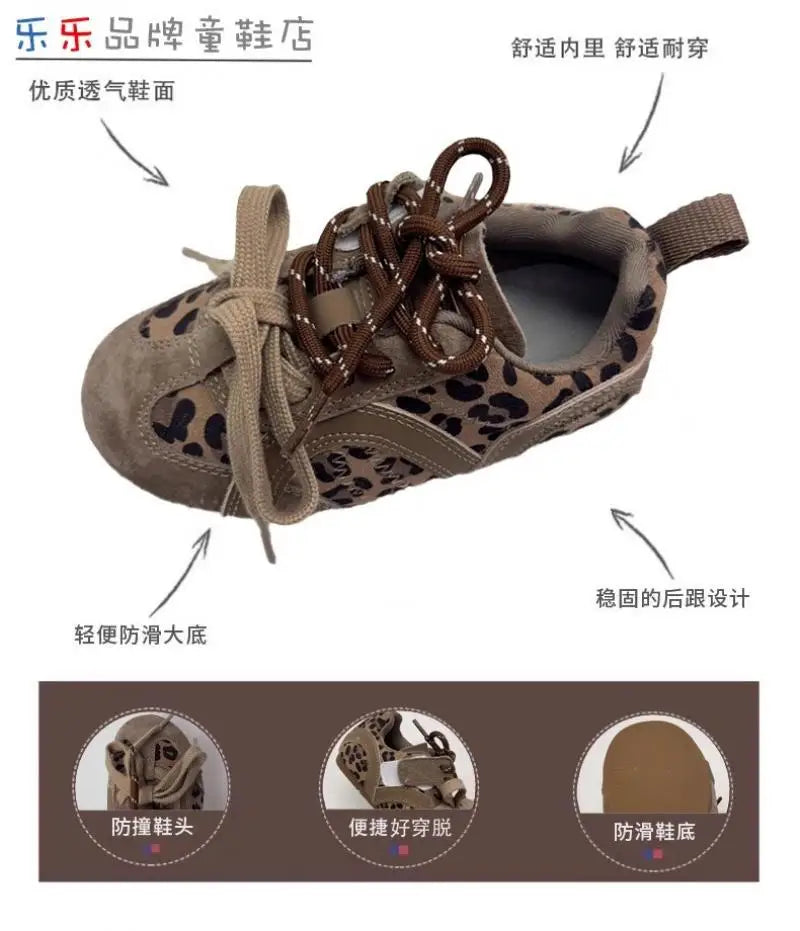 Girl Sneakers Spring Autumn Soft Sole Leopard Print Running Shoes