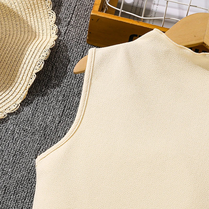 Kaia Beige Sleeveless A-Line Dress for Girls 8-12 Years