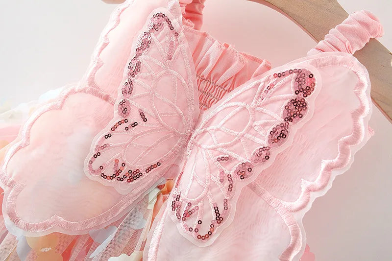 2025 Summer children's dress casual suspender butterfly girl princess dress