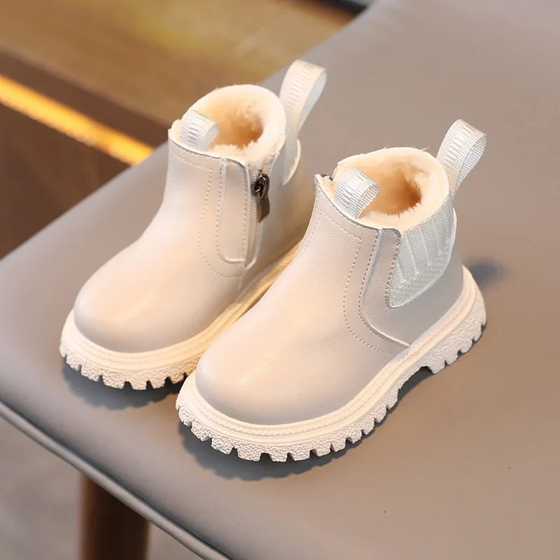 Brester Kids Boys Girls Boots - Zipper Non-Slip Leather Shoes