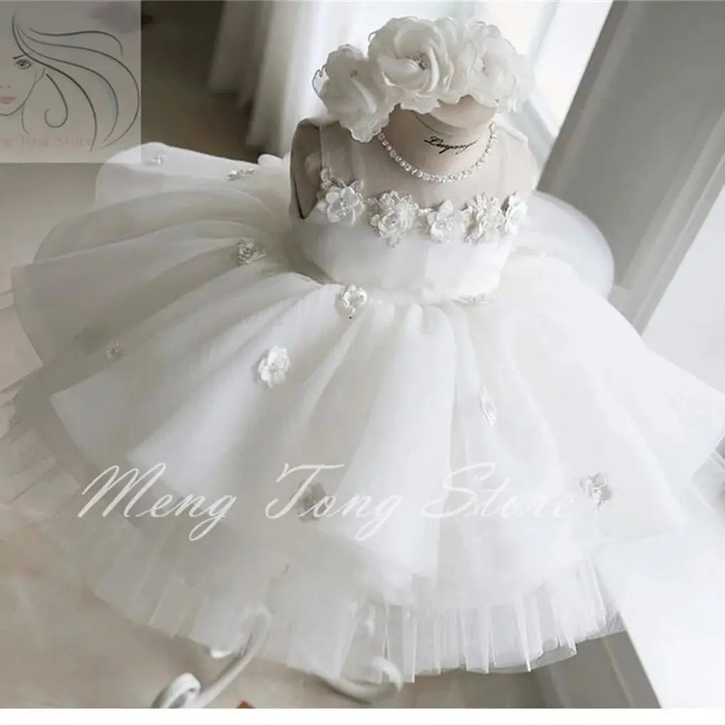 Girl's Dresses Born Baptism Dress For Baby Girl White First Birthday Party Wear 3D Flower Toddler Christening Gown Wedding Vesti