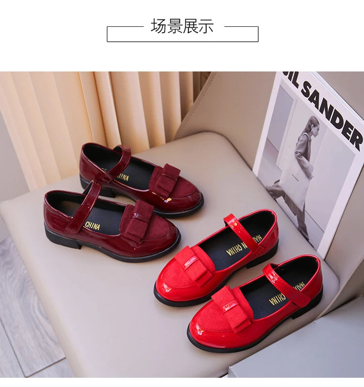 Girl's Leather Shoes Princess Dress Shoes for Kids Big Girls Casual Student Flats 2025 Spring/Autumn New Style Sweet with Bowtie