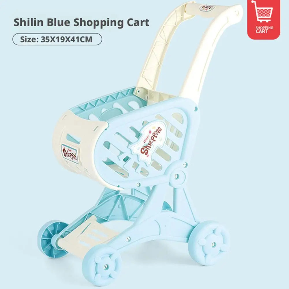 Shopping Cart Toy Baby Small Trolley Children Play House Fruit Cut Music Kitchen Supermarket