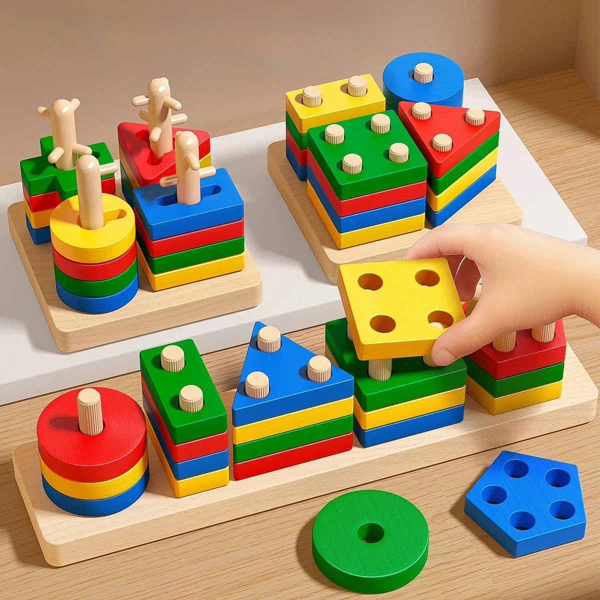 Montessori Wooden Sorting Stacking Toys for Toddlers