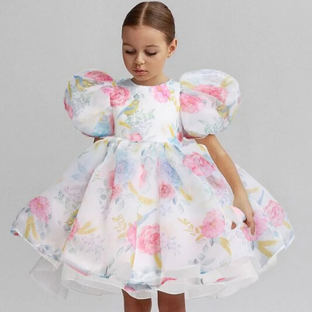 Sarah Tulle Puff Sleeve Wedding Party Kids Dresses for Girls Birthday