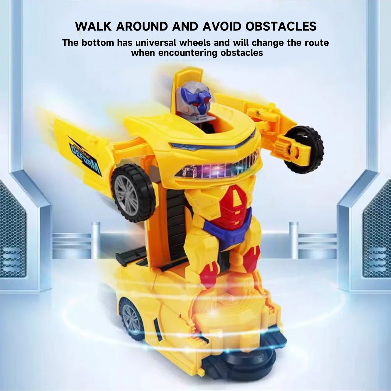 Boys 2-in-1 Stunt Racing Robot Car Toy with Colorful Lights And Music Obstacle Avoidance Feature Transforming Fun Gift for Kids