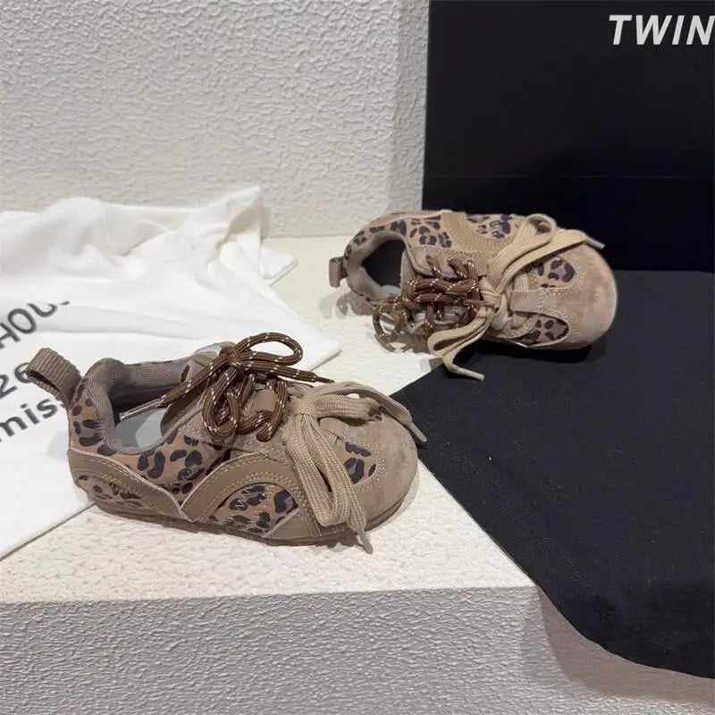 Girl Sneakers Spring Autumn Soft Sole Leopard Print Running Shoes